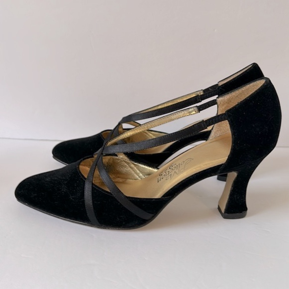 PM Collection by 925 Black Velvet & Satin Strappy Formal Evening Heels 3 inches - Picture 10 of 11